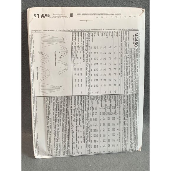 McCalls Evening Elegance Dress Pattern M4450 Size 12-14-16-18 uncut - Picture 2 of 2